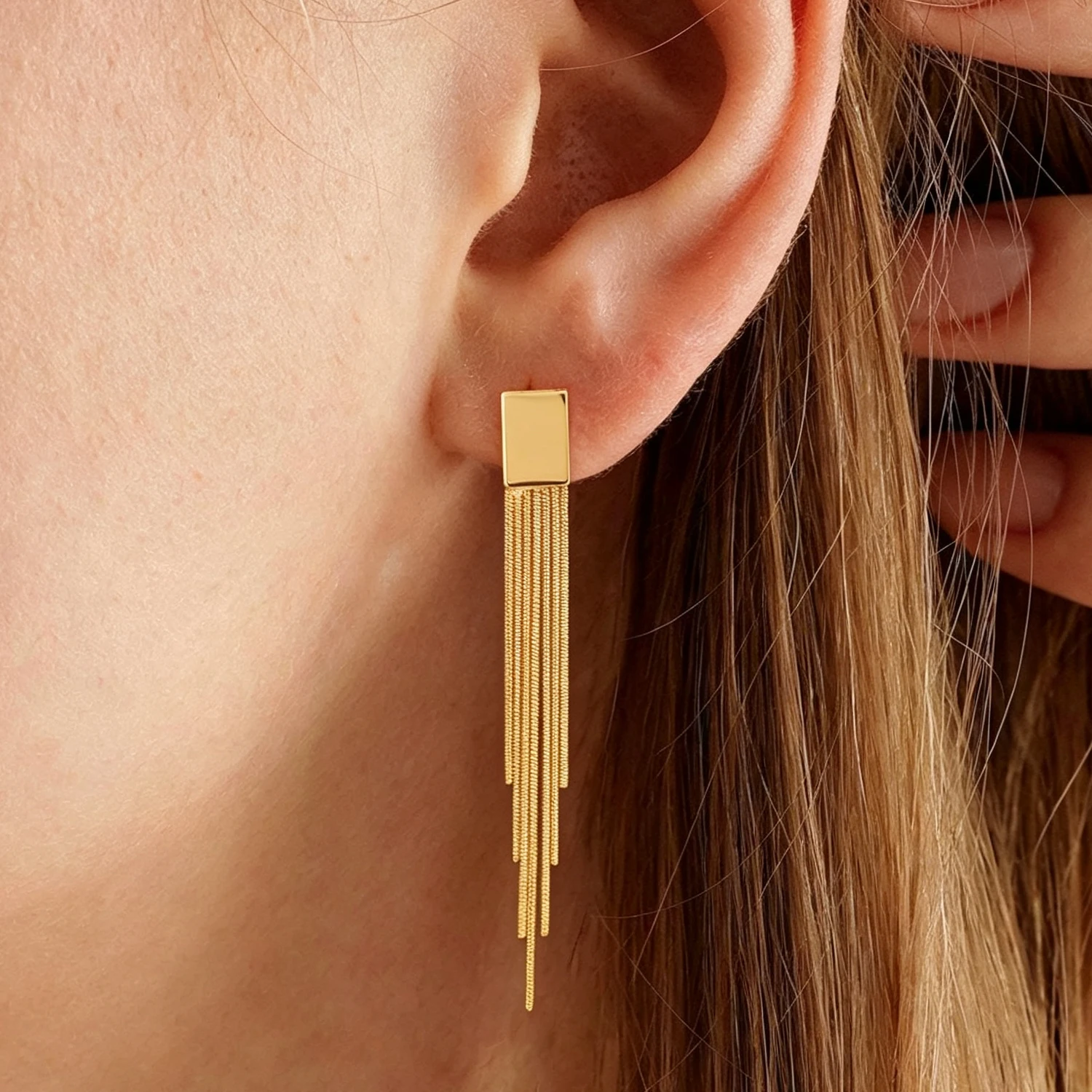 Tassel Earrings Boho - ヴィンテージボヘミアンラグジュアリースクエアロングフリンジタッセルダングルイヤリング レディース ゴールドシルバー ステンレススチール オフィス ウェディング