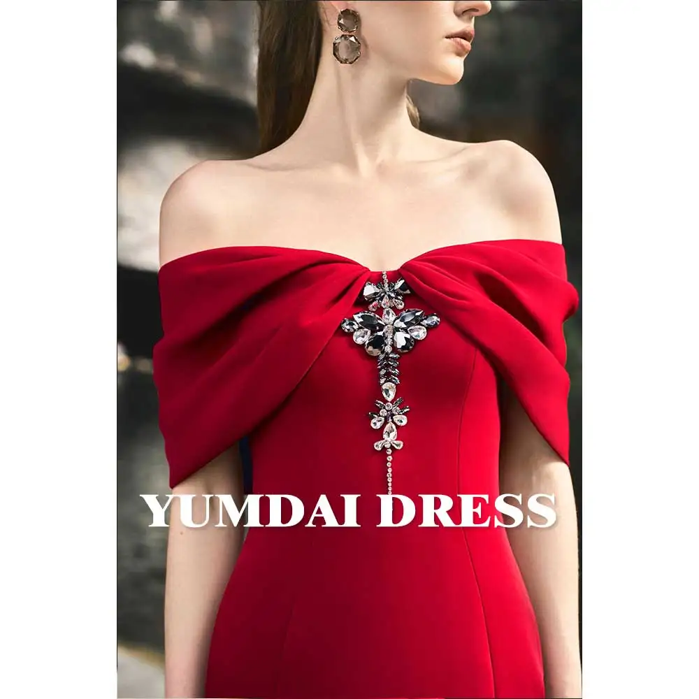 YUMDAI Burgundy Rhinestone Luxury Women's Party One Shoulder Dress High-End Formal Stage Evening Gown Haute Customized Long Gown