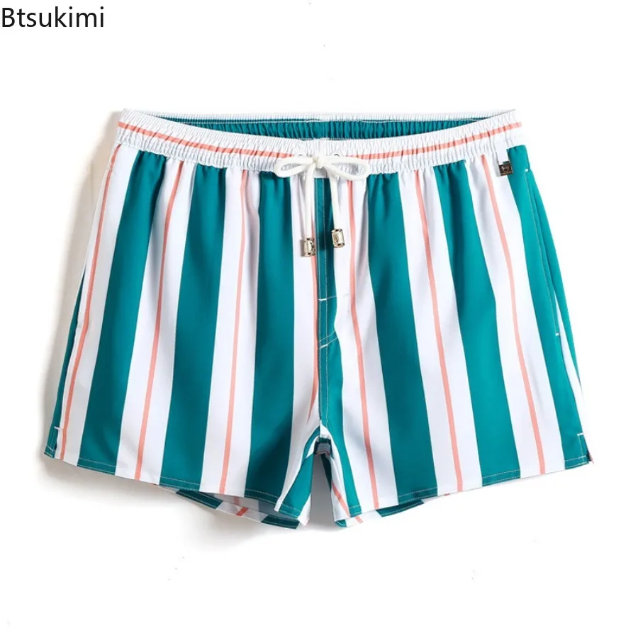 2026 Striped Men Casual Short Beach Pant Board Quick Dry Sports Trunk Summer Seaside Beachwear Loose Homewear Sleeping Pajama