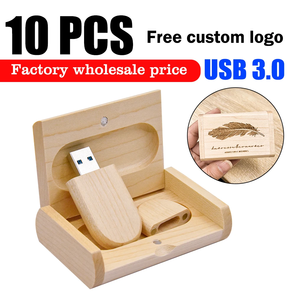

10 шт. USB 3.0 логотип индивидуальный вращающийся деревянный USB-накопитель Pendrive Memory Stick Pen Drive 4 ГБ 16 ГБ 32 ГБ 64 ГБ внешний Stor