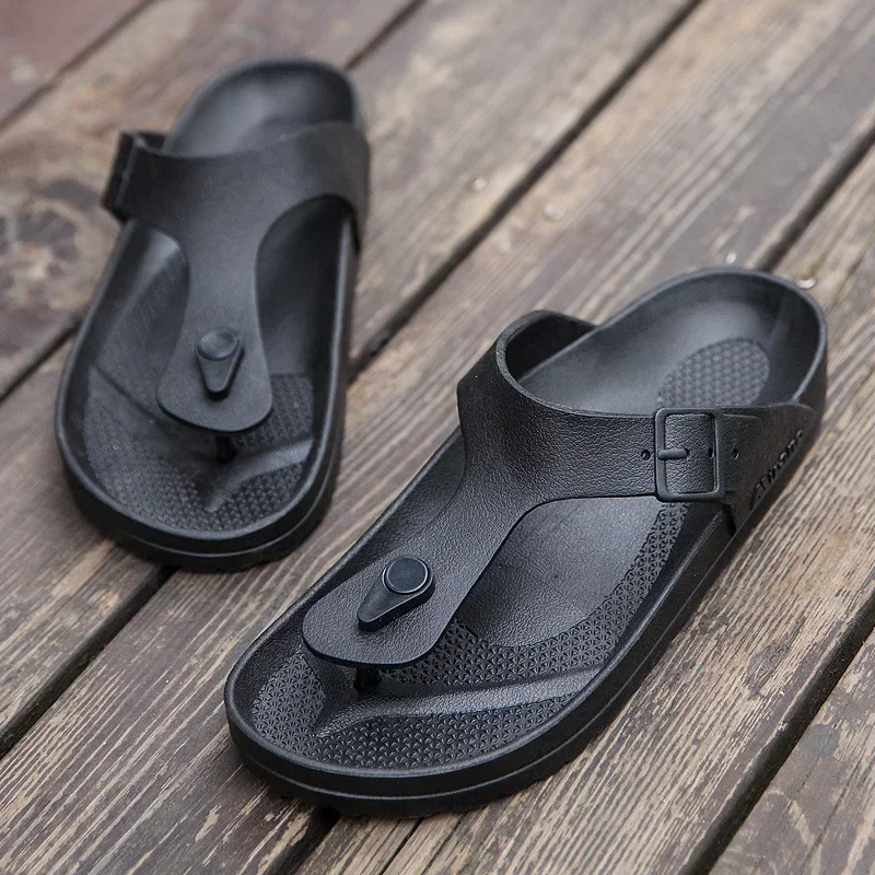 Summer Men Flip Flops Breathable Beach Slippers New Design Fashion Casual Solid Black Non Slip Flat Slides for Man