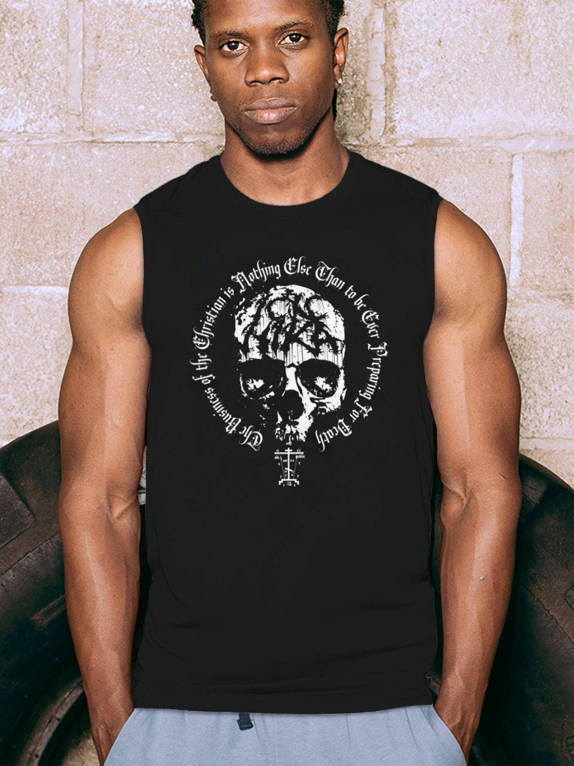 Prepare for Death Eastern Orthodox Golgotha Cross Skull Tank Top 100% Cotton O-Neck Casual Mens Vest Sleeveless Tee Streetwear