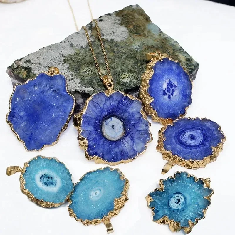 Natural Crystal Pendant Agate Necklace Healing Crystal Gemstone Irregular Polished Agate Slice Crystal Agate Decor Gift forWoman