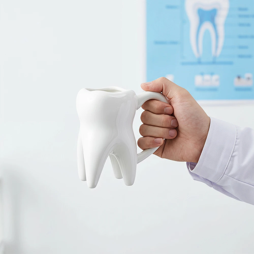 Tooth Shaped Ceramic Mug Multi-purpose Dental Pen Holder for Dentist Clinic Office Home Coffee Tea Cup Desktop Decor Gifts