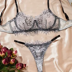 Summer New Pure Desire embroidered lingerie Set French Style Women's Solid Ultra-Thin Gather Bra Lady Perspective Lace Underwear