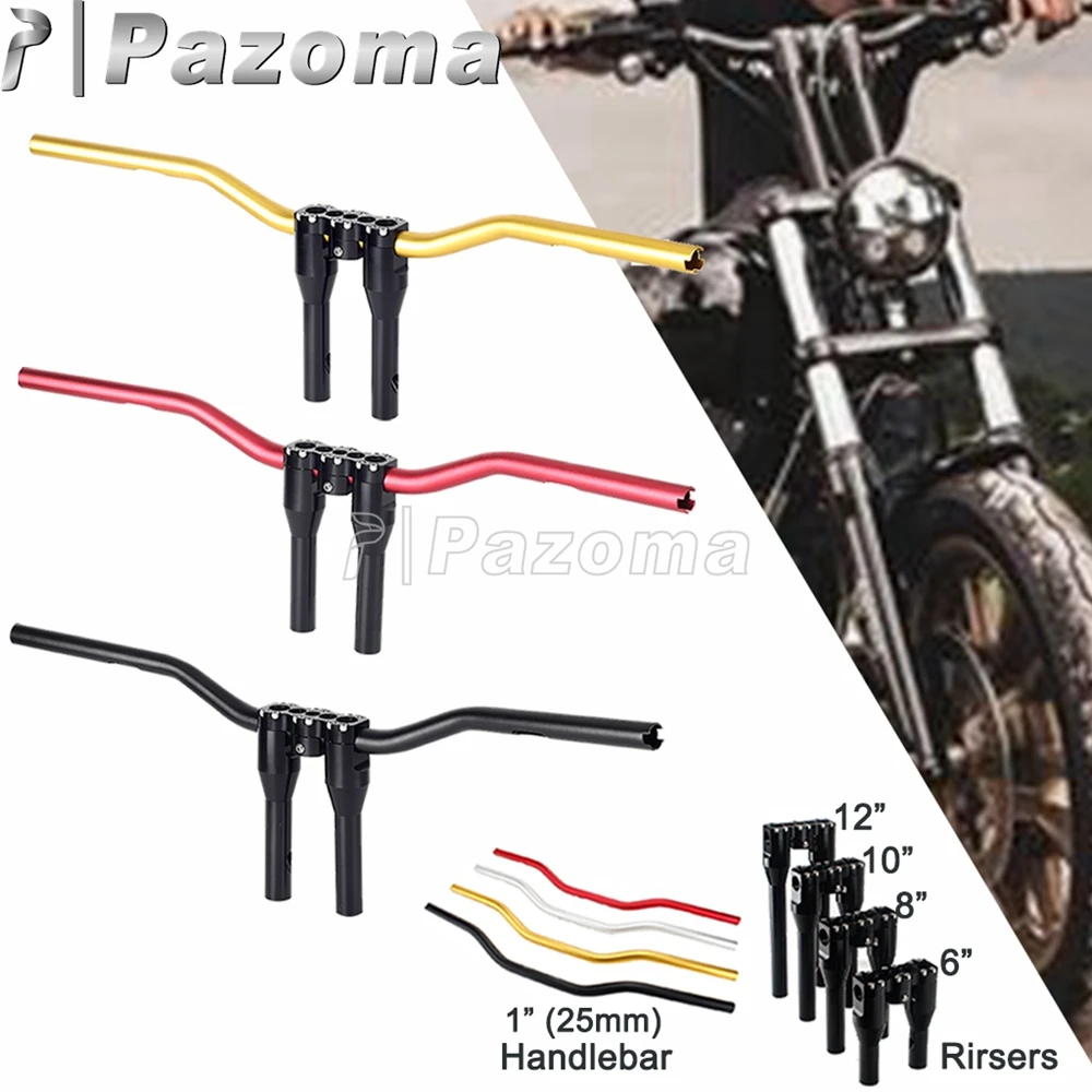 

25mm Club Style Handlebar 6" 8" 10" 12" Upright Riser Handle Bars Clamp For Harley Dyna Sportster Softail Slim Fat Boy Breakout