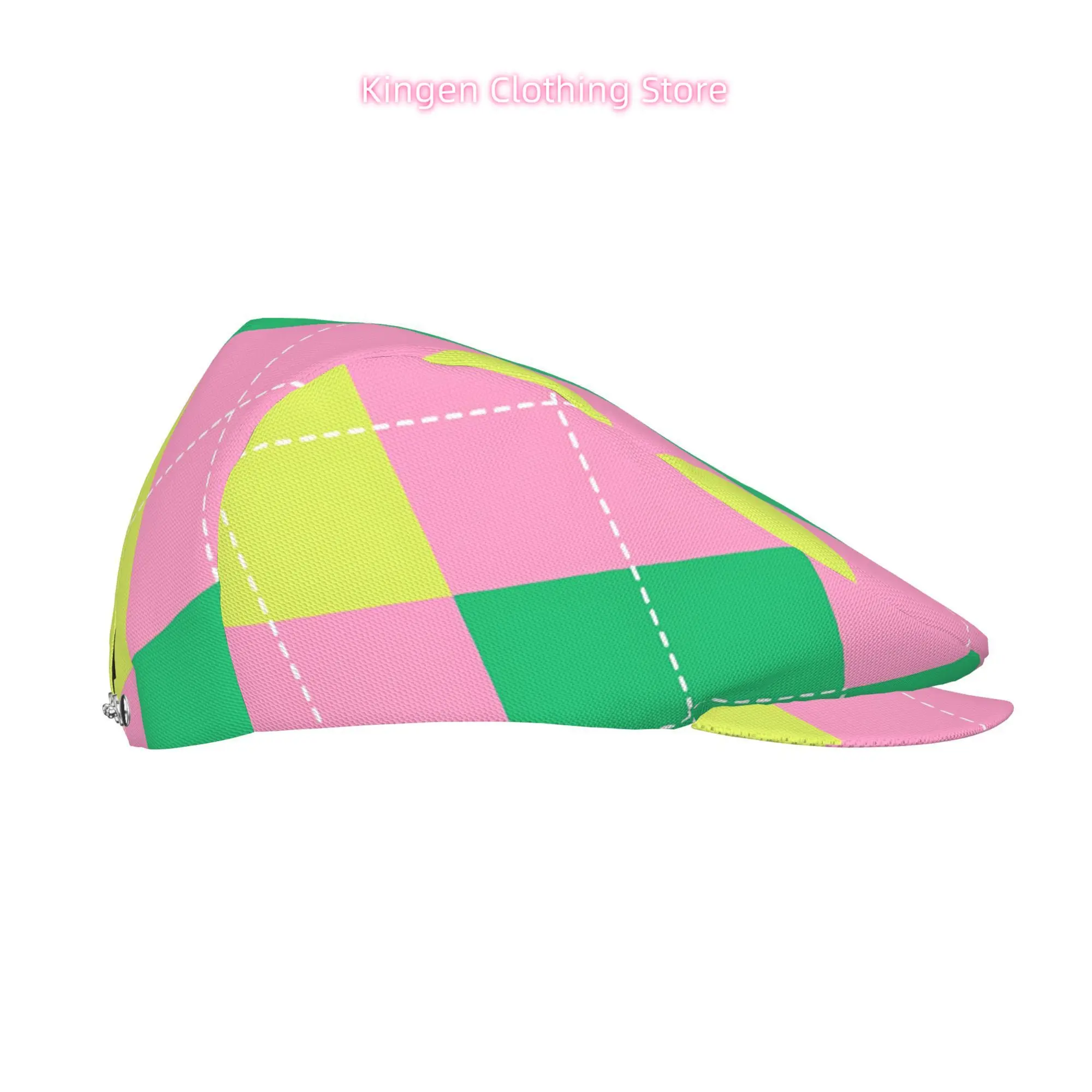 Pink Green Rhombus Check Men Beret Hat Adjustable Newsboy Hats Cabbie Gatsby Cap Driving Flat Caps Women Cabbie Cap Beret Forwar