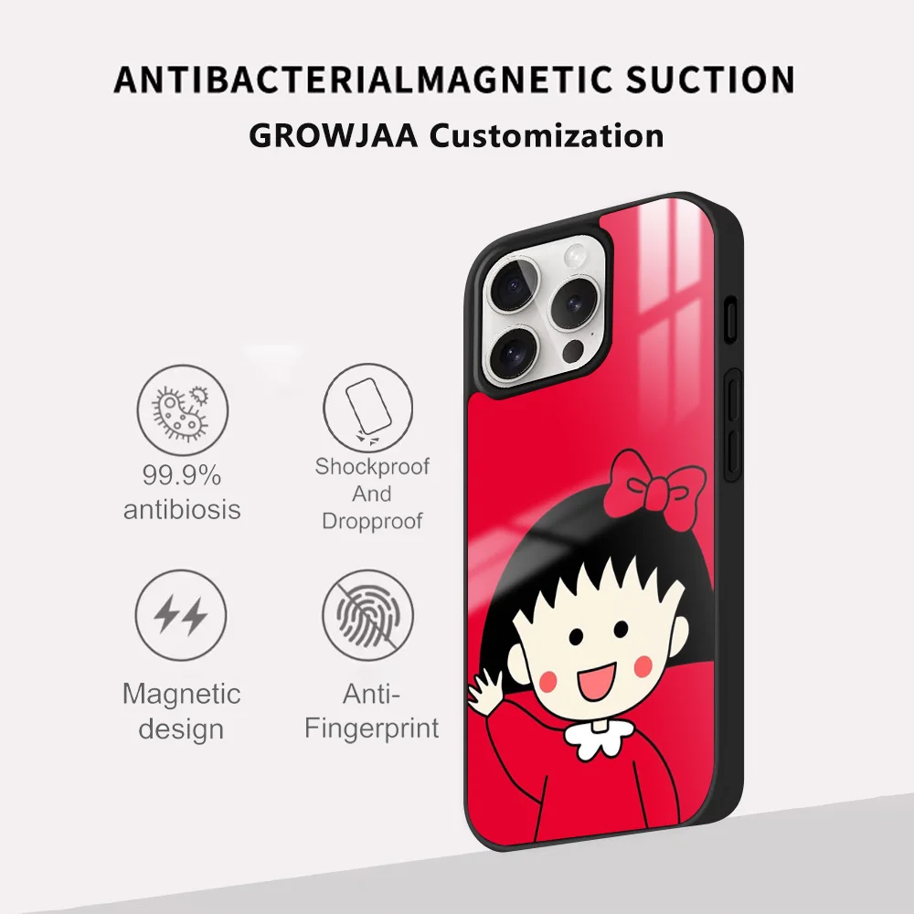 Cherry Cute M-Maruko chan Anime Phone Case For iPhone 15 14 13 12 11 Pro Max Plus Mini Mirror Magnetic Cover Funda Magsafe Case