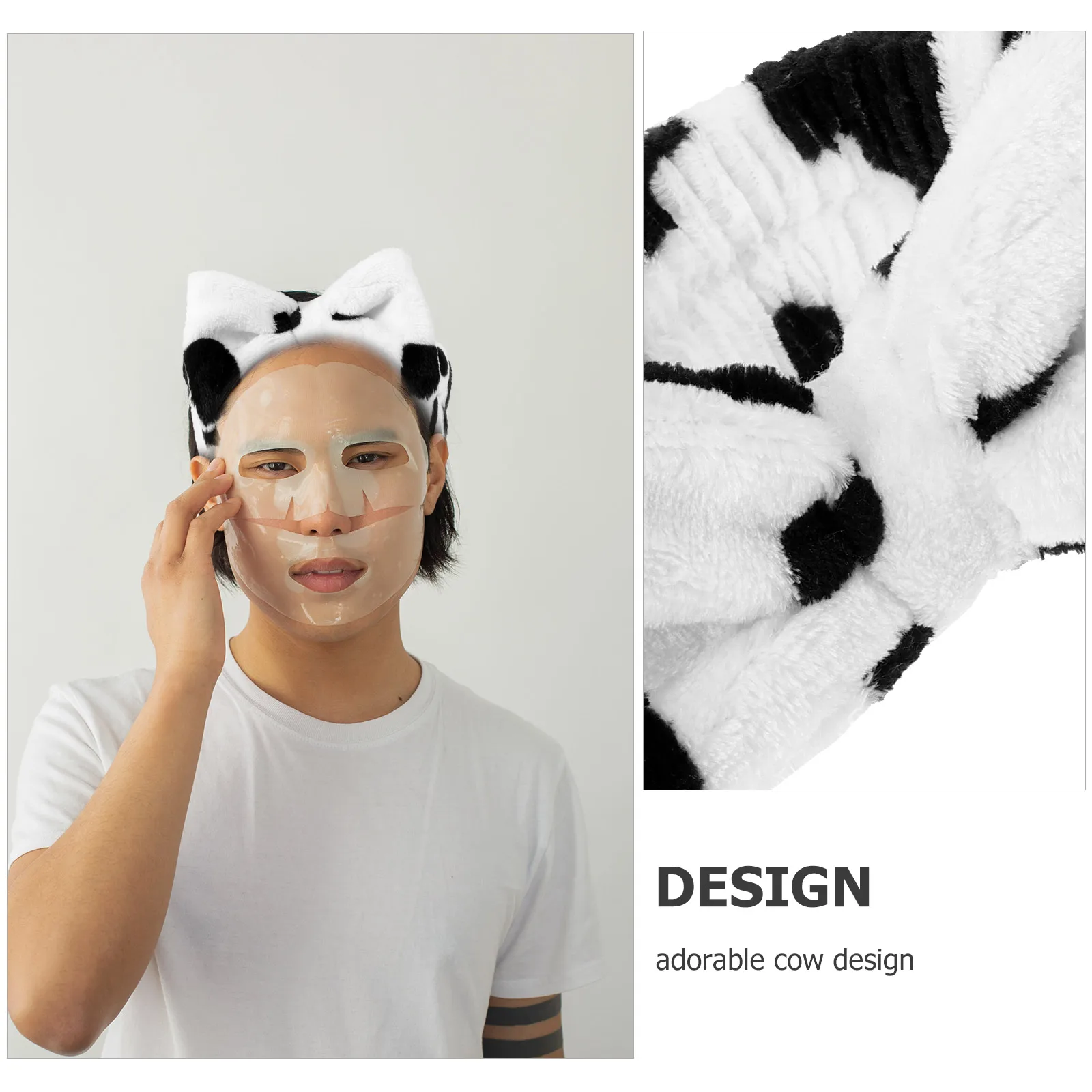 

2pcs Cow Ears Headband Soft Material Cute Design Absorbent Fabric Moisture Wicking Makeup Spa Shower Cosplay Elastic Band Fits