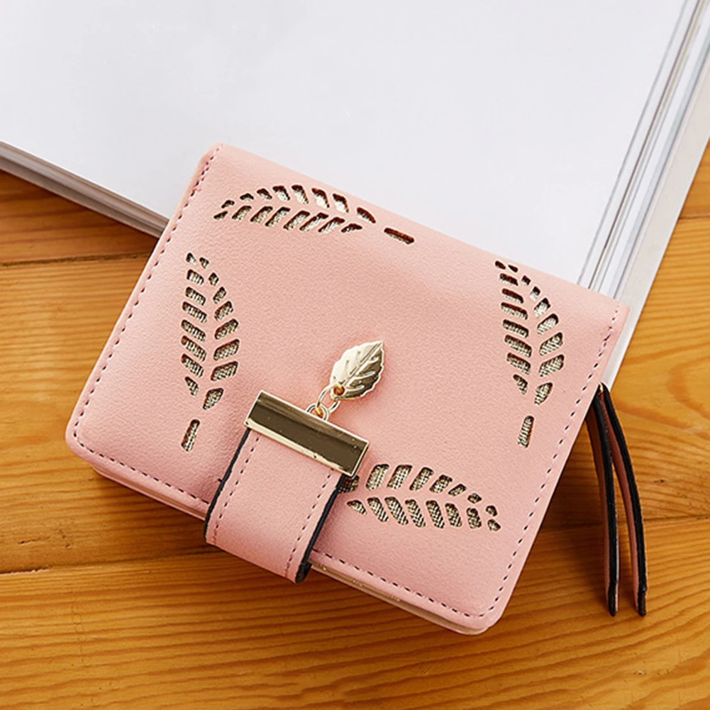 

Credit Card Holder Wallets Hollow Out Leaves Soft Pu Leather Female Zipper Hasp Purse For Outgoing Shopping