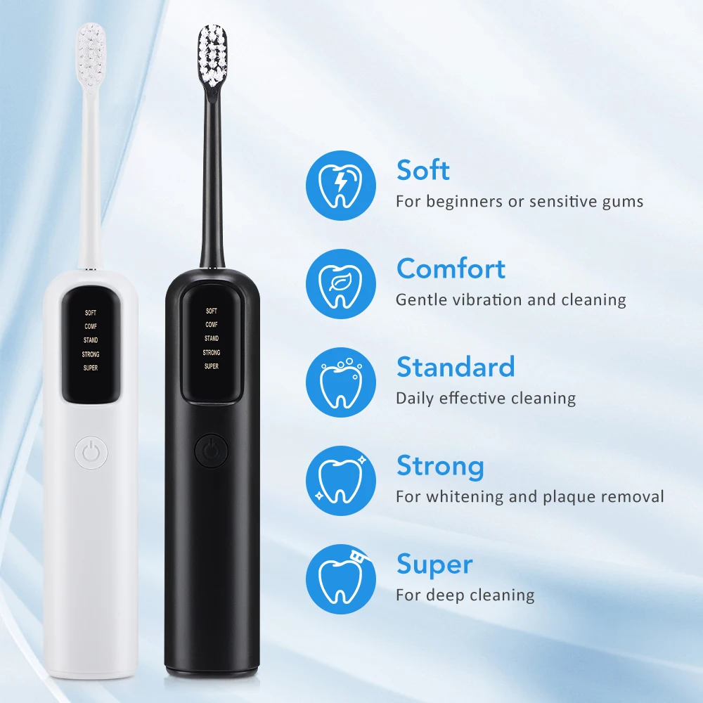 성인용 진동 전동 칫솔 Type-C 5가지 모드로 충전 가능 스마트 치아 청소 무선 구강 관리 칫솔