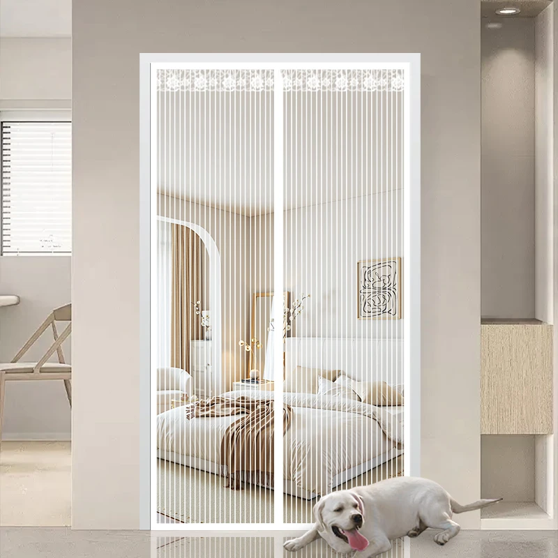 Summer Oversized Striped White Home-Style Bedroom Magnetic Automatic-Closing Thick High-Definition Mosquito-Proof Curtain