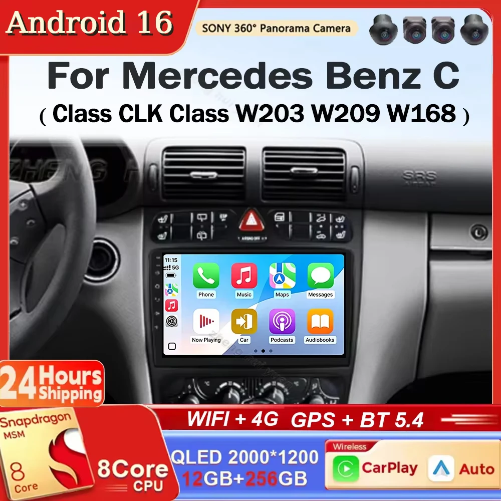 Android 16 8core Autoradio For Mercedes Benz C Class CLK Class W203 W209 W168 W209 Navi GPS 2din Android Auto CarPlay Monitor 36