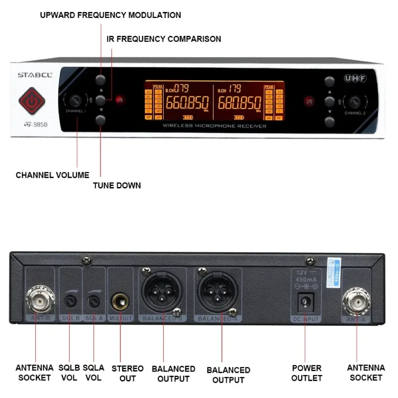 ST-9850 Беспроводной микрофон УВЧ, профессиональный двухканальный портативный микрофон, очень подходит для караоке, церкви, свадьбы, мероприятий