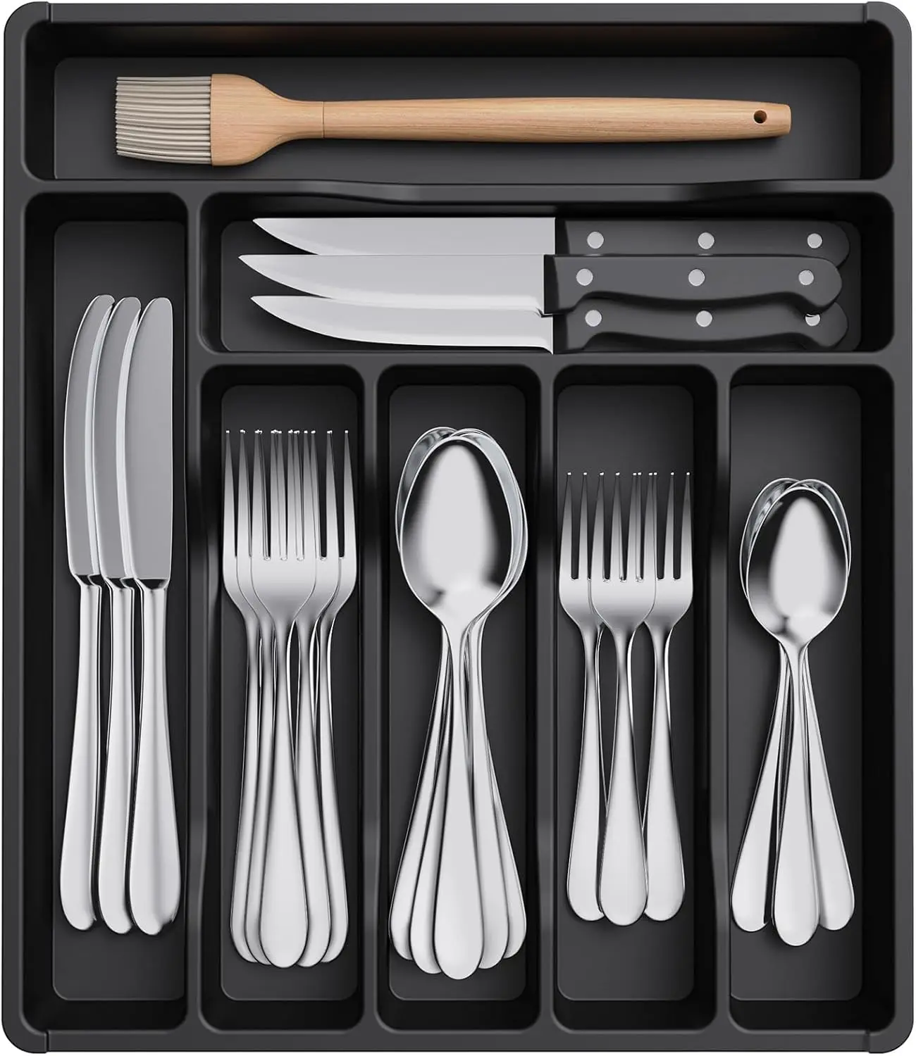 

Silverware Drawer Organizer Tray, Plastic Cutlery Storage for Kitchen, Flatware and Utensil Holder