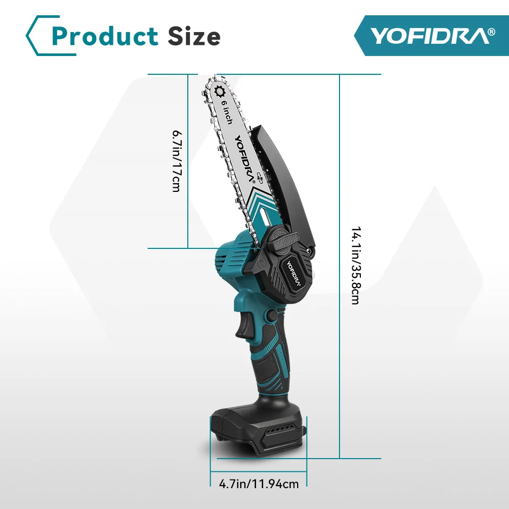 YOFIDRA 6 Zoll Elektrische Kettensäge Kabellos mit Ölsystem für Gartenholzschneiden, Holzfällen und Beschneiden, Elektrowerkzeug für Makita 21V Akku – Detail 5
