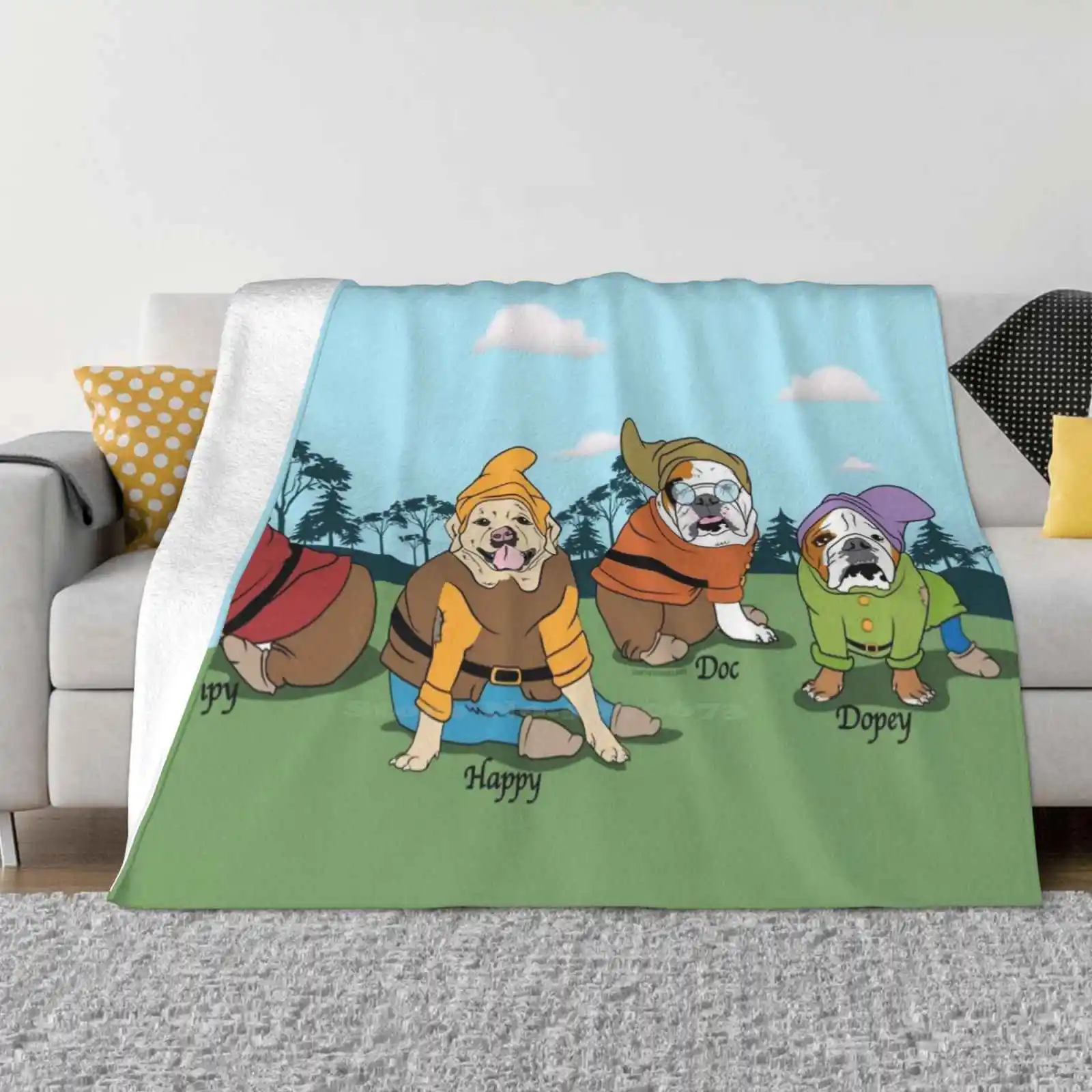 Dwarves Low Price New Print Novelty Fashion Soft Warm Blanket English Bulldog Bully Dwarves Funny Happy Grumpy Dopey Doc Dog