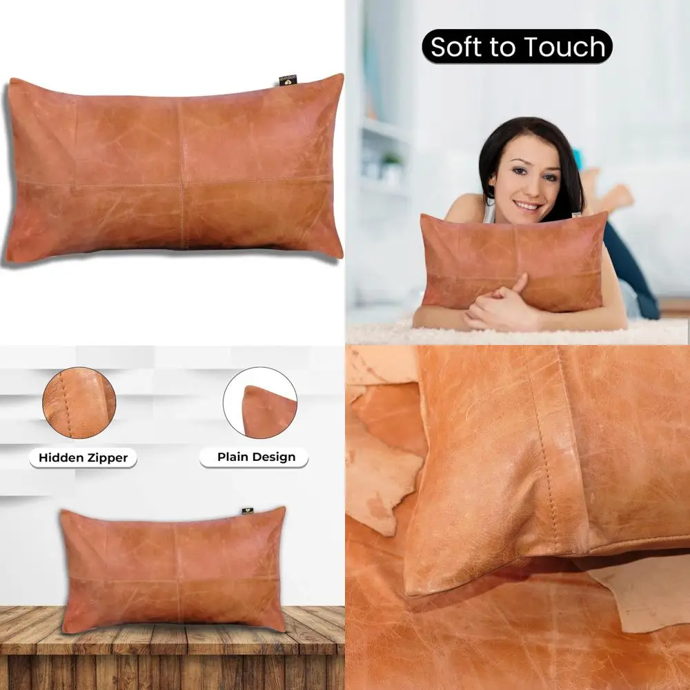 

100% Lambskin Leather Pillow Cover - Sofa Cushion Case for Living Room and Bedroom Decorative Throw Covers