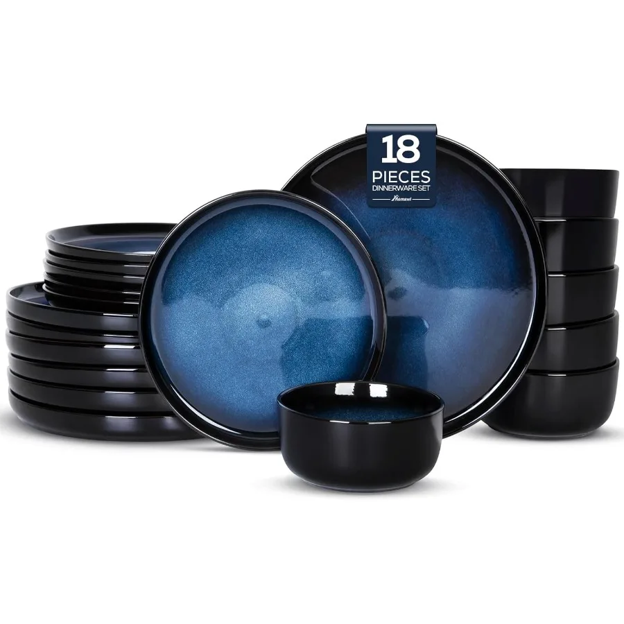 

Ceramic 18Pcs Dinnerware SetsStoneware Plates and Bowls Set for 6 Chip and Scratch Resistant Dish Set Handmade Reactive Glaze O