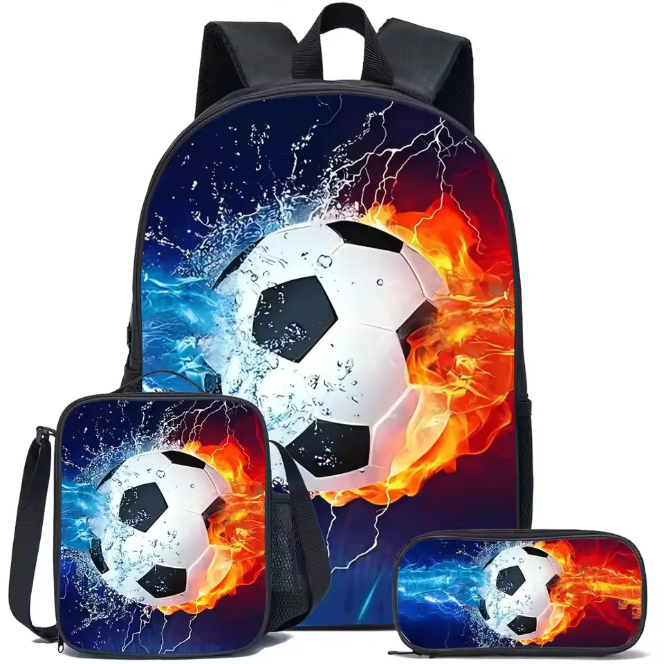 Hot Sale 3Pcs/Set Cartoon Casual Fashion Soccer School Bags For Boy/Girls Cartoon Football Book Bags Sets Backpacks School Gifts