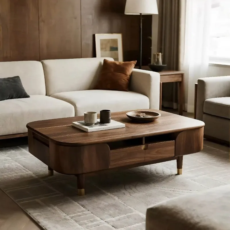 North American black walnut solid wood coffee table, simple and modern model room villa clubhouse living room premium table