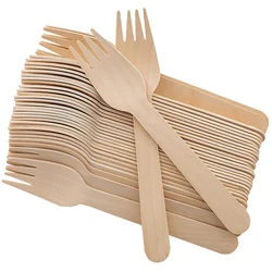 100Pcs Disposable Forks, 6-Inch Natural Wooden Utensils, Great for Parties, Camping, Weddings & Dinner Events