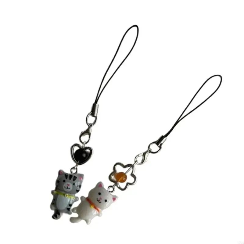 57qa niedliche Katzenanhänger Telefonkette Armband Kitys Charme Schlüsselbund Telefon Lanyard Keyring – Detail 5