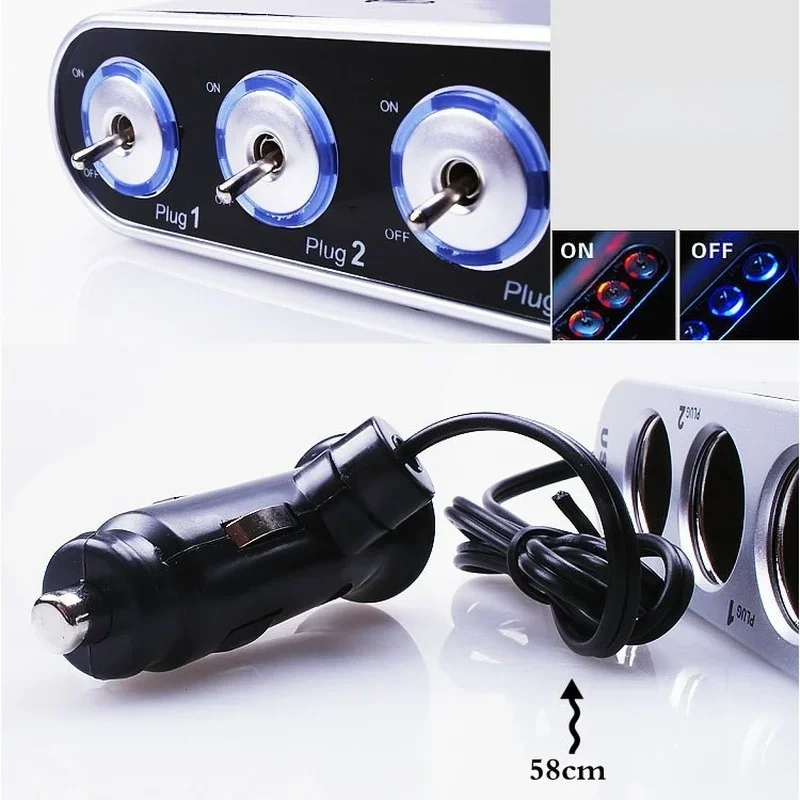 5V/12V Car Cigarette Lighter Car Charger USB 3.0Cigarette Lighter Adapter 120W 3 Socket Car Power DC Socket Distributor