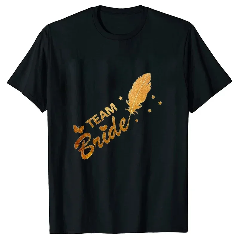 Team T-shirt Golden Feather Bridesmaid Tshirt Friends  Wedding Engagement Party Tee Bachelorette Hen Party cotton Tops