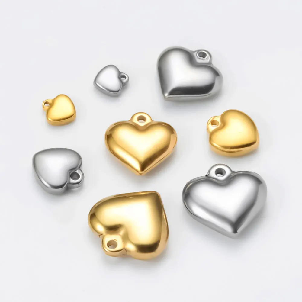 10Pcs Stainless Steel Simple Heart Charms Pendant Gold/Steel Color 10x11/14x15/16x17mm DIY Jewelry Necklaces Bracelet