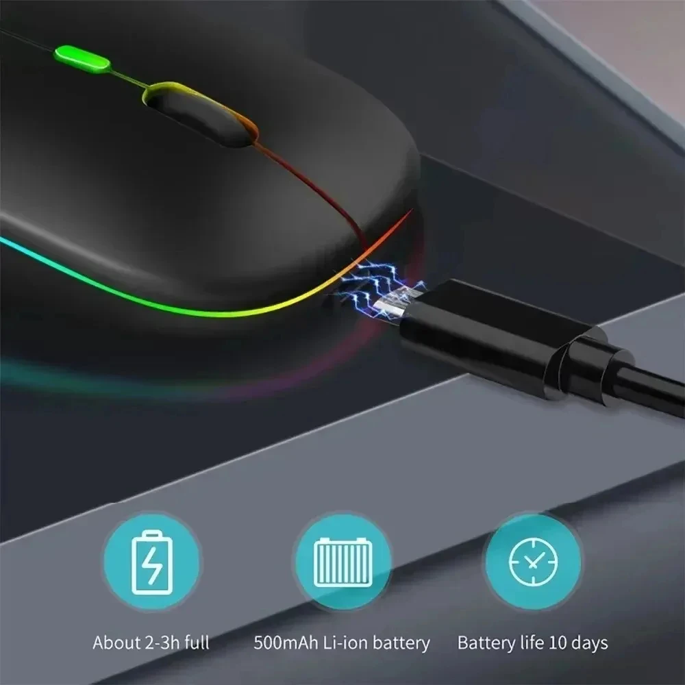 KEBIDUMEI Dual Mode Wireless Mouse 2.4G  Bluetooth Mouse Rechargeable Silent RGB Backlit Mouse for PC Macbook Windows Android