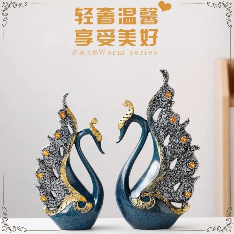 

Chinese Style Swan Figurine Light Luxury Home Decor Resin Craft for Wine Cabinet Living Room Ornament