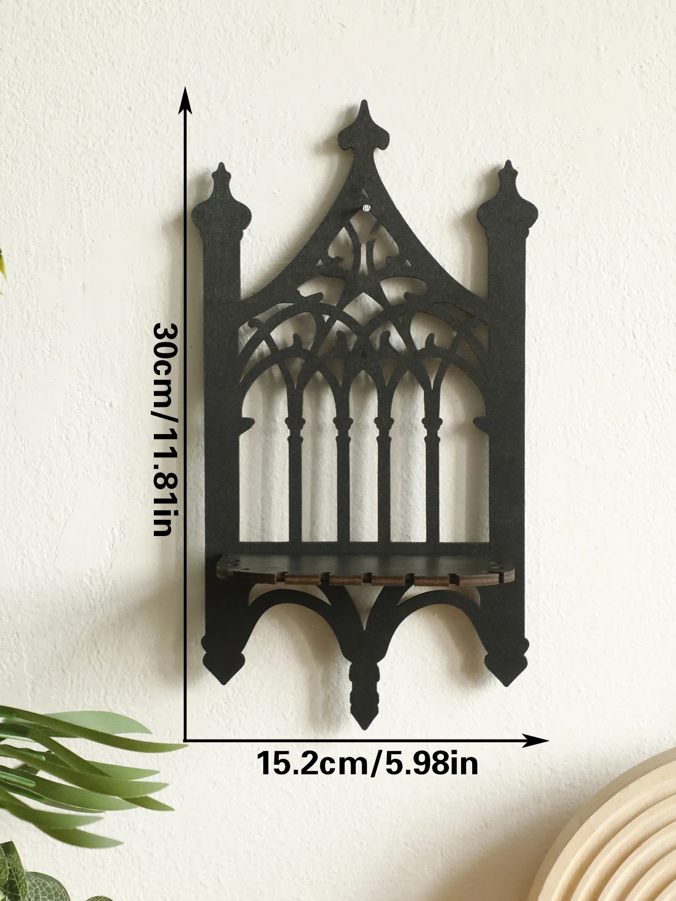 Black Gothic Wooden Shelf Hollow Vintage Fence shape Wall Hanging Decor Floating Shelves Crystal Holder Room Decor Wall Decor