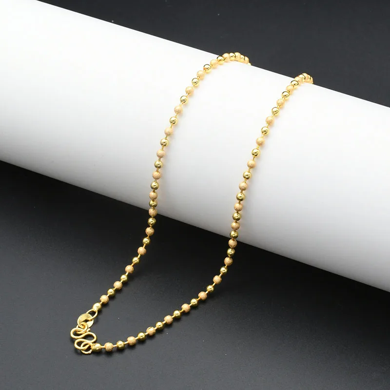 Unique Design Color Remain Nickel Free Gold Plated Copper Matte Shining Twisted 2mm Round Ball Chain Necklace for Women