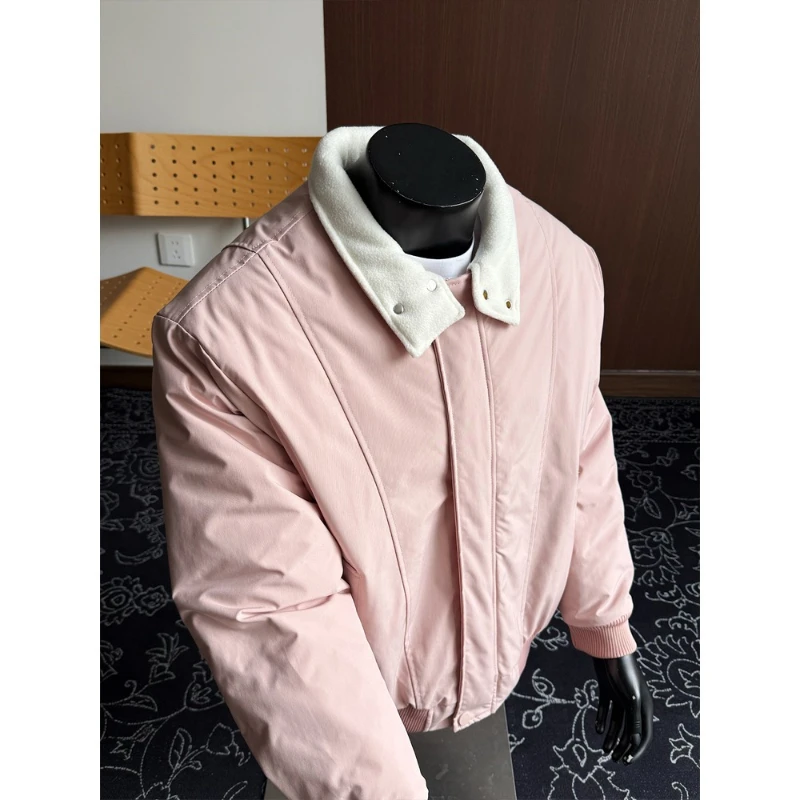 

Зимняя короткая куртка, куртка с хлопковой подкладкой из ягненка для бейсболиста, рабочая одежда с воротником-стойкой для пар, хлопковое пальто