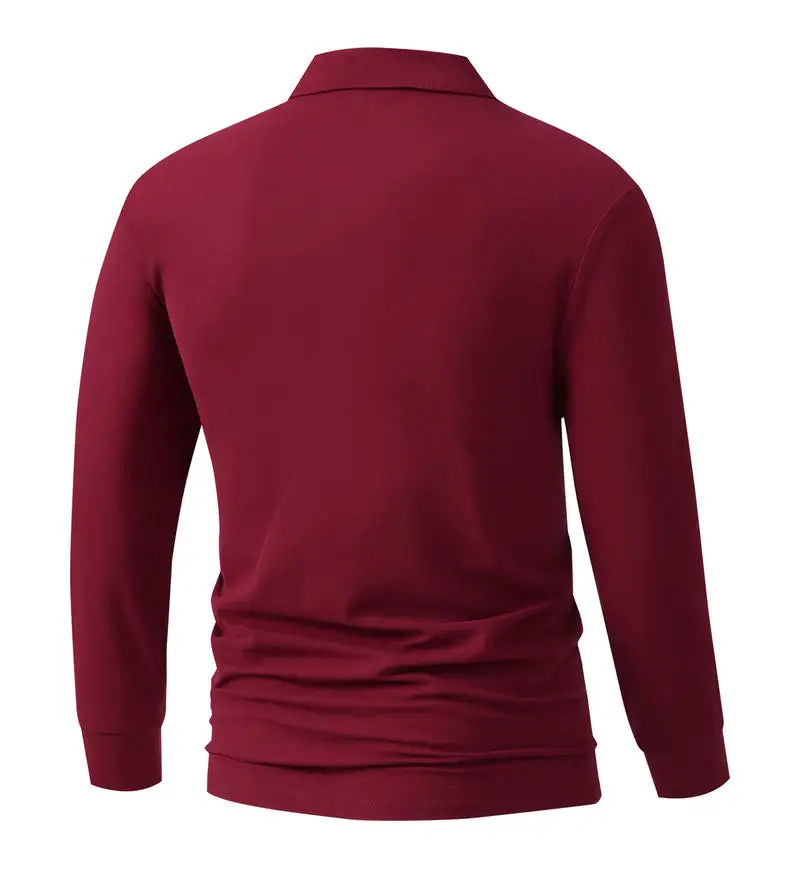 Neues Herren-Business-Casual-Langarmshirt, einfarbiges Poloshirt, modisches, atmungsaktives, bequemes, vielseitiges Top – Detail 6