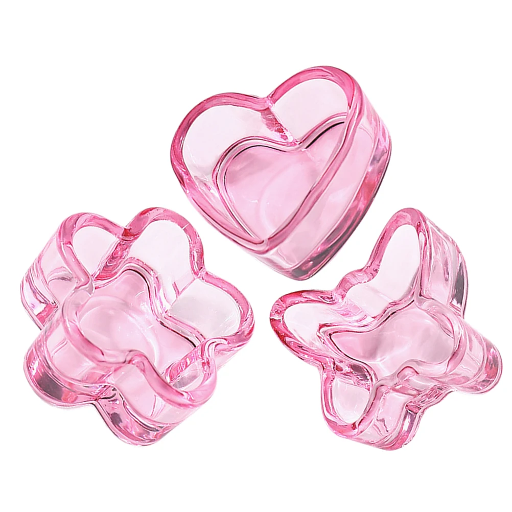 

3 Pcs Cuticle Crystal Nail Dappen Dish Cup Brush Heart Bowl Acylic Nails Powerder Holder Lid Cleaner