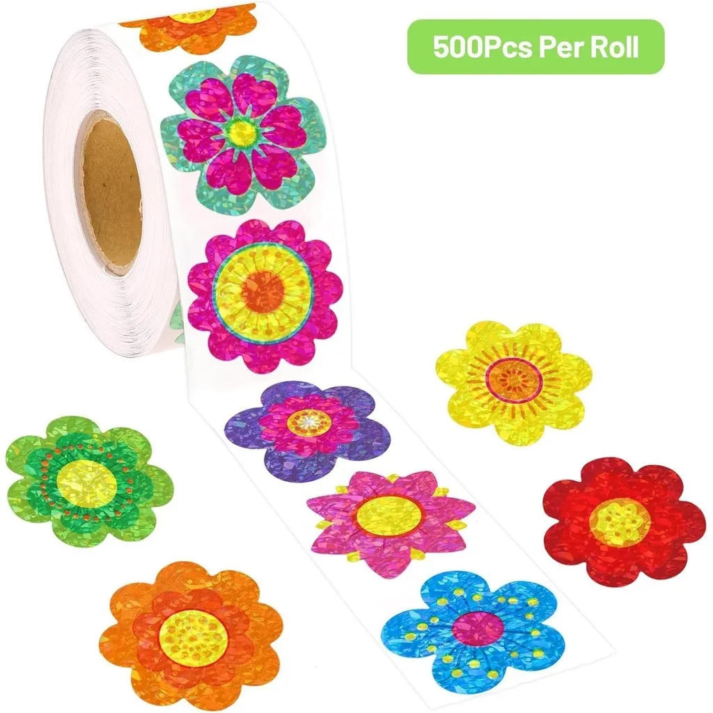 500Pcs/Roll 2.5cm Flower Shaped Holographic Stickers - Gift Box Seals & Decorative Labels LanLanStickersWorld Store