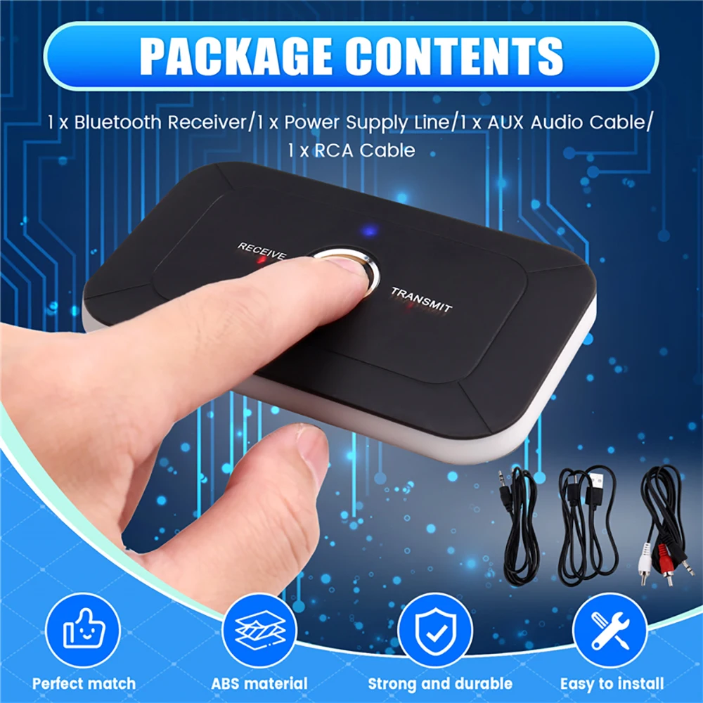 2 in 1 Bluetooth 5.3 Wireless Audio Adapter Transmitter Receiver 3.5mm AUX USB Dongle for Car Headphone Speaker Wireless Adapter