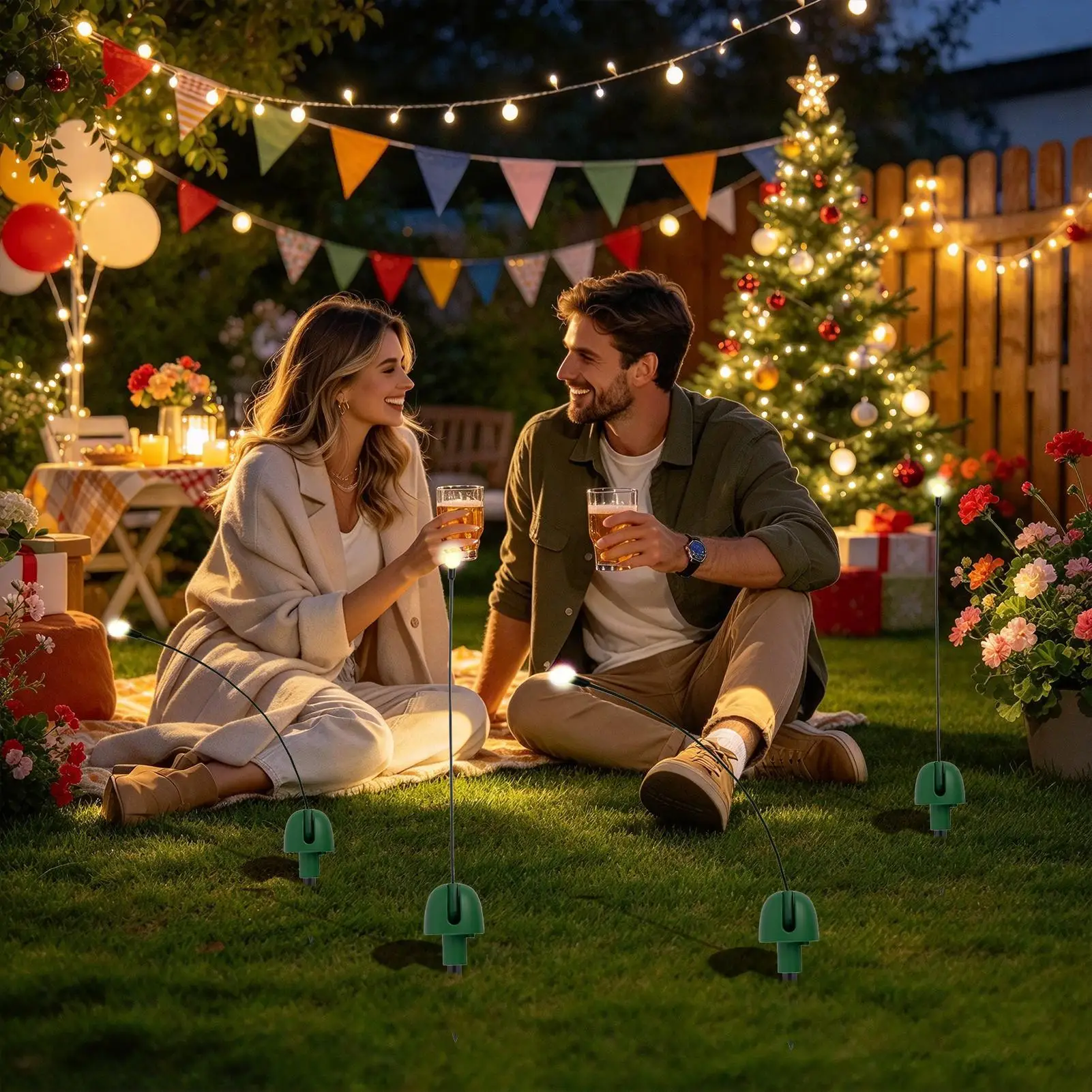 LED Jumping Stake Lights 4 Pieces Swing Christmas LED Stake Path Lights Yard Holiday Party Lighting For Outdoor Courtyard Patio