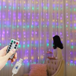 LED Curtain String Lights com controle remoto, Fairy Holiday Garland, lâmpada USB para festa de Natal, decoração de jardim, 3 m, 4 m, 6m