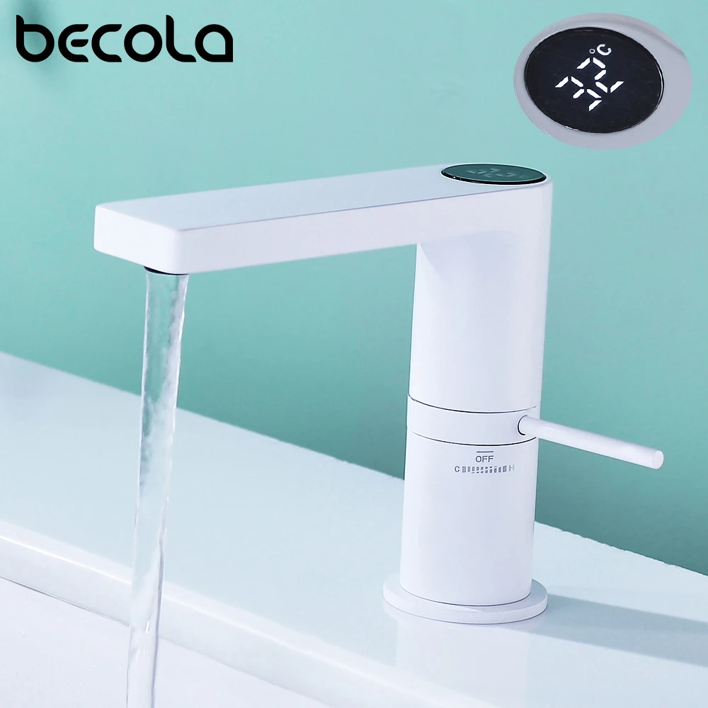 

Black Bathroom LED Digital Basin Faucet Tap Water Power Basin Mixer Taps Brass Chrome Temperate Display Mixers Sink Faucets