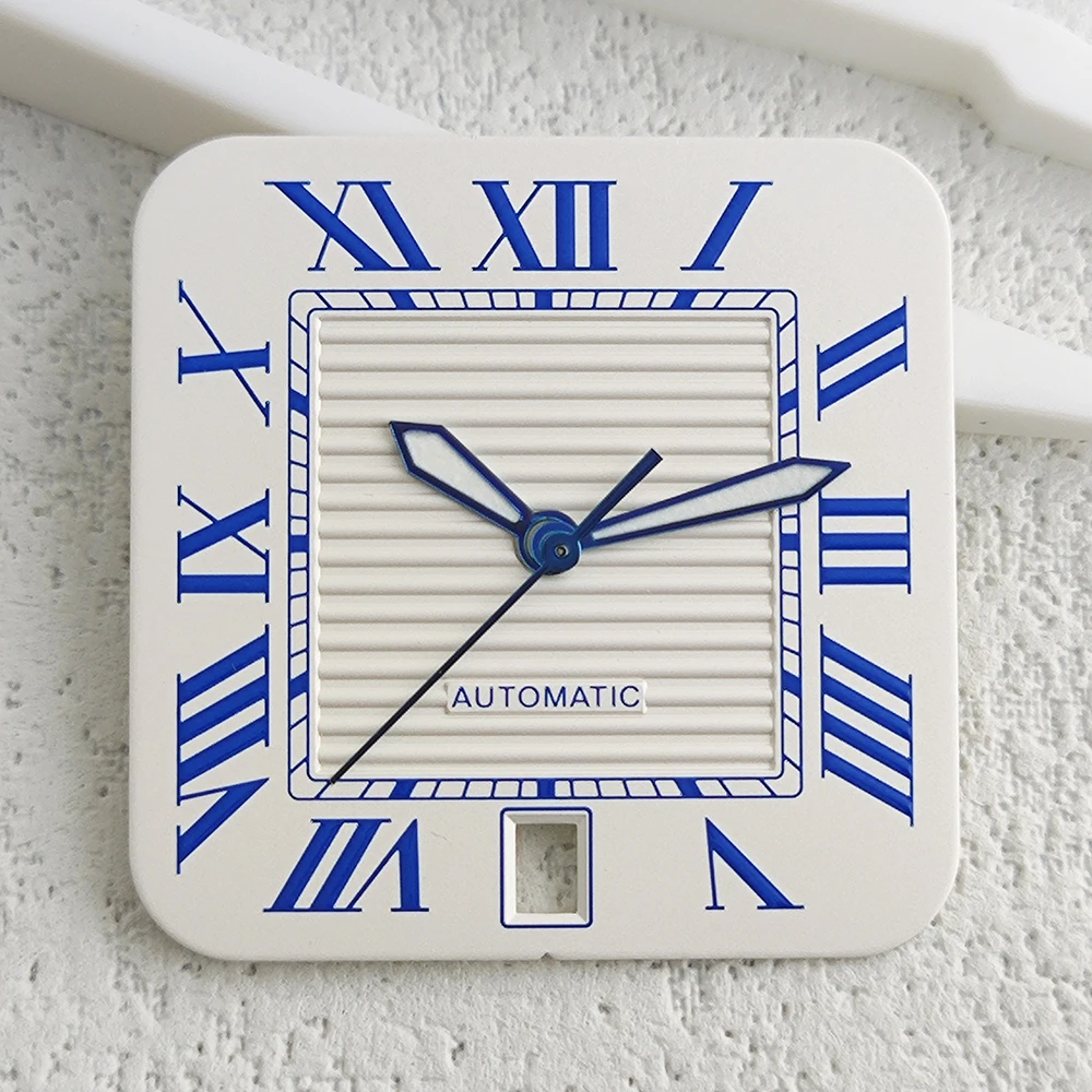 NH35 Unmarked Dial Santos Dial Inner Plate Stripe Retro Square Dial Square Case, Suitable for NH35 Movement Watch Accessories