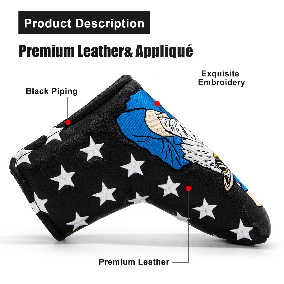 Golf Blade Putter Cover Eagle Golf Putter Cover for Blade Headcover with Magnetic Closure Elegant Embroidery Premium Leather