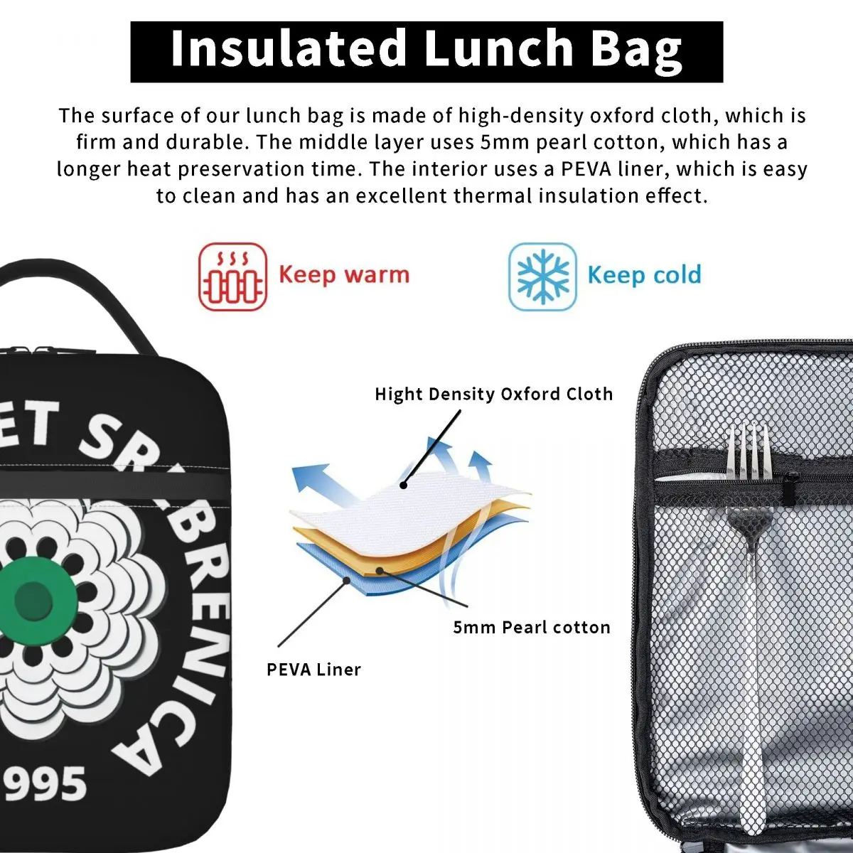 Vergeet Nooit Srebrenica Geïsoleerde Lunchtas Lekvrije Maaltijdcontainer Koeltas Draagtas Lunchbox College Picknick Food Bag