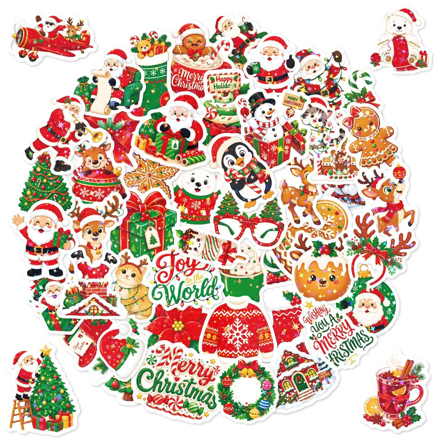 Christmas Party Stickers Holographic Star Decals Rainbow Laser Vinyl Waterproof Labels for Kids Crafts Gift Packaging Decals