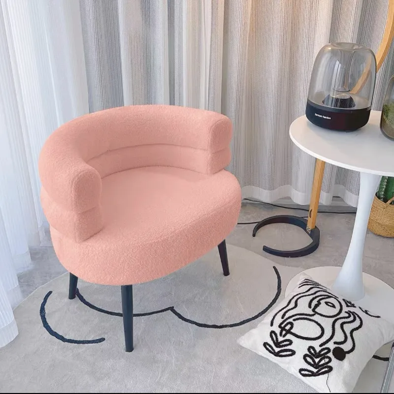 Modern simple household lazy sofa, lamb wool soft and comfortable makeup stool, girls bedroom arc bedside stool image 4