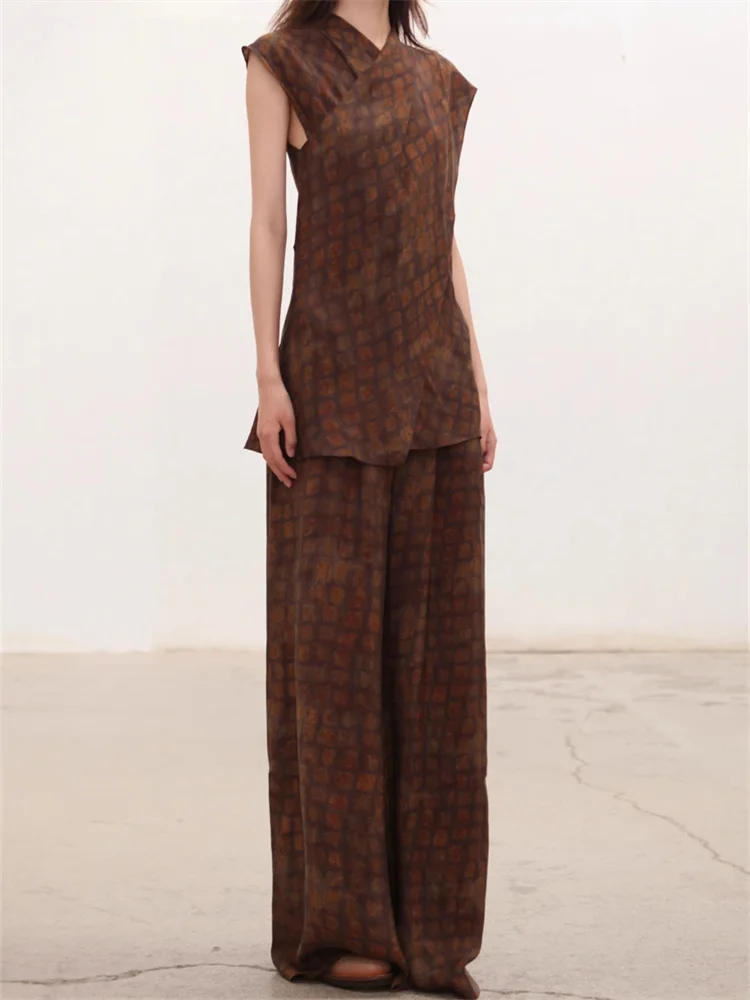 المرأة الخامس الرقبة 100% كوبرو تي شيرت ريترو منقوشة طباعة أكمام الربط وهمية قطعتين مقلاع قليلا الخصر المحملة الأعلى لسيدة