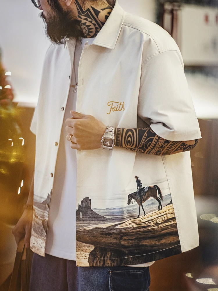 

Maden American Sle Cuban Collar с принтом ort Sve Мужская дышащая свободная посадка летняя модная повседневная рабочая одежда