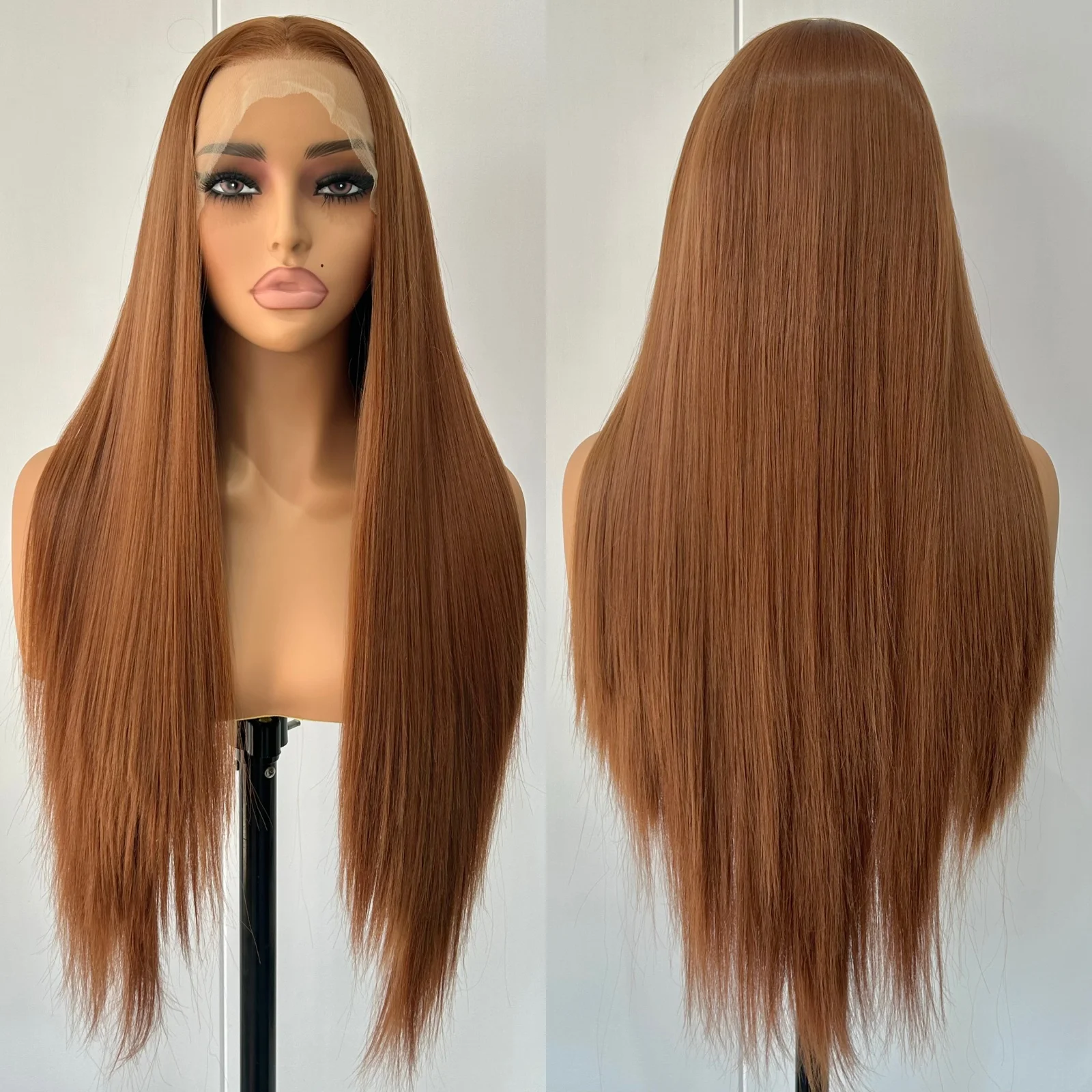 Light Brown Wig Long Silky Straight Synthetic Free Part 13X4 Lace Front Brunette Colored Wigs for Women Daily Party Cosplay